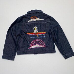 Vintage Sears Denim Girls Jacket Size 5 Embroidered Flowers Butterfly Canoe